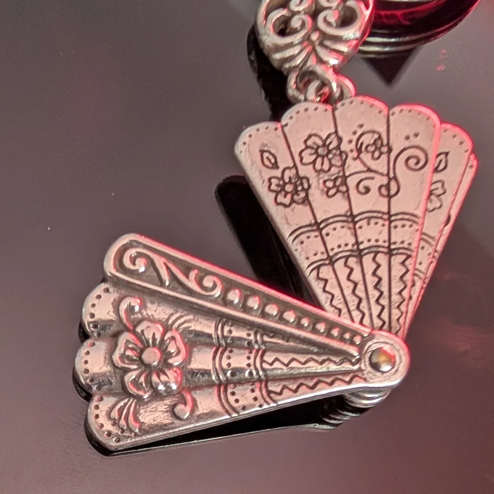 Brighton Silver Floral Folding Fan Key Ring